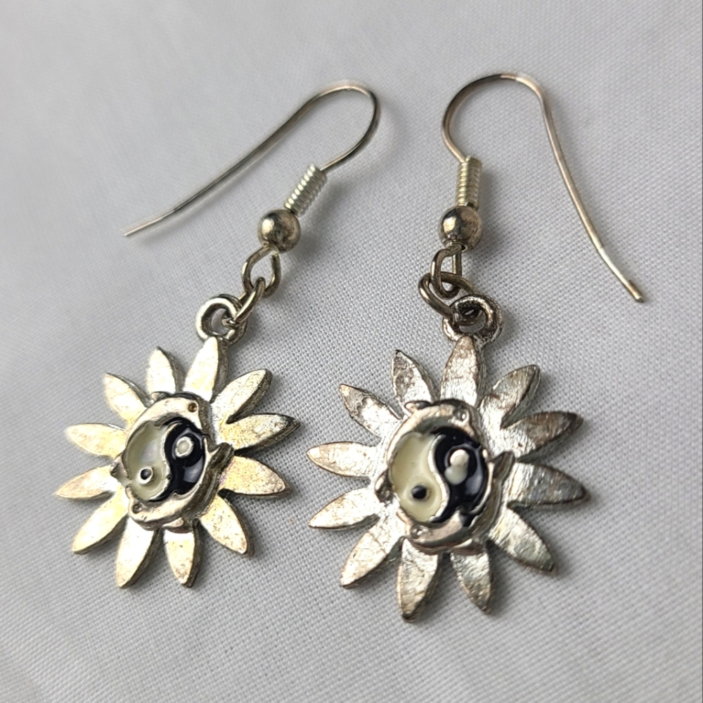 Y2K Sunflower Yin Yang Dolphin Silver Earrings